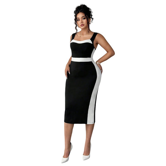Damen figurbetontes Midi-Kleid mit Kontrastdetail und schmalem Schnitt EB