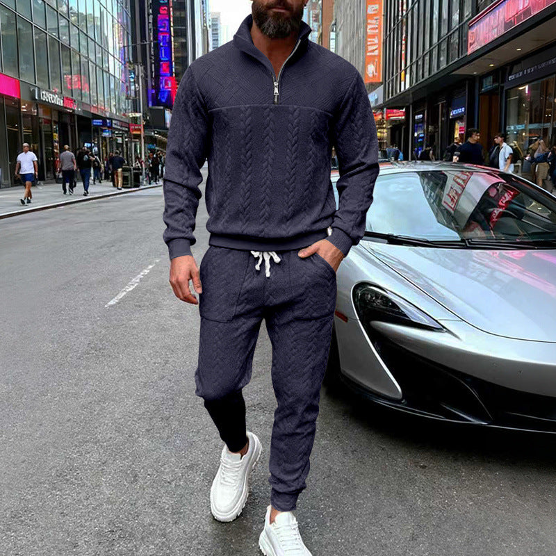 Herren Waffelstruktur-Halbzip-Loungewear-Set mit Cargo-Jogger EB