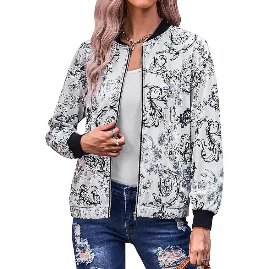 Damen Blousonjacke mit floralem Design und elastischen Bündchen EB