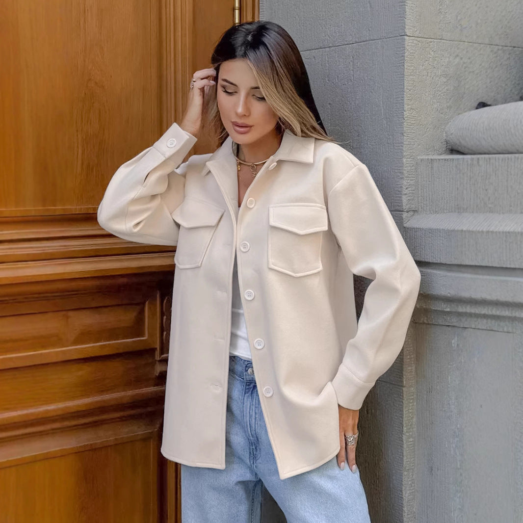 Damen Oversized Hemdblousenjacke mit praktischen Taschen und modernem Schnitt EB