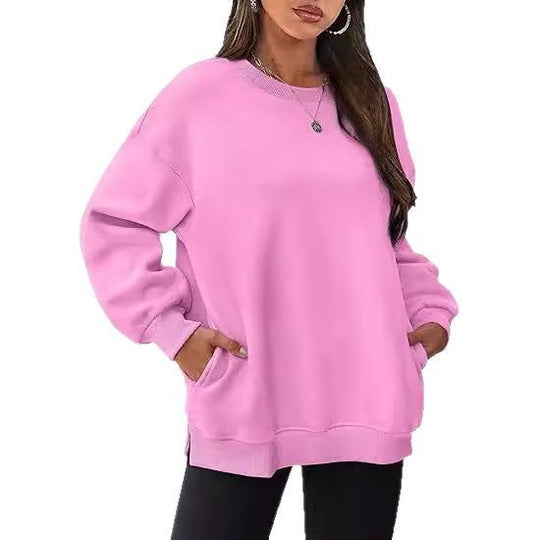 Damen nan lässiger Oversize-Sweatpullover mit seitlichen Eingrifftaschen, geripptem Saum und überschnittener Schulter EB