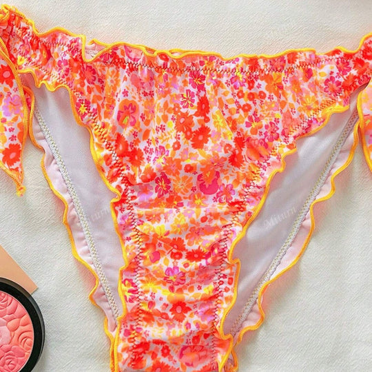 Damen Bikini-Set mit romantischen Rüschendetails und hohem Taillenbund EB