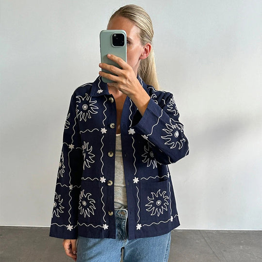 Damen Bomberjacke mit floralem Print und Knopfverschluss EB