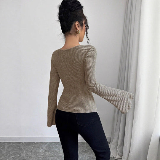 Damen Langarm Shirt mit Rippstruktur und weitem Ärmel EB