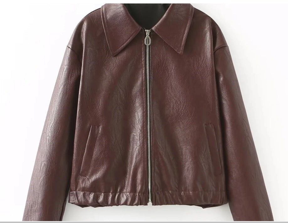 Damen Kunstlederjacke im lässigen Schnitt mit aufgesetzten Taschen EB