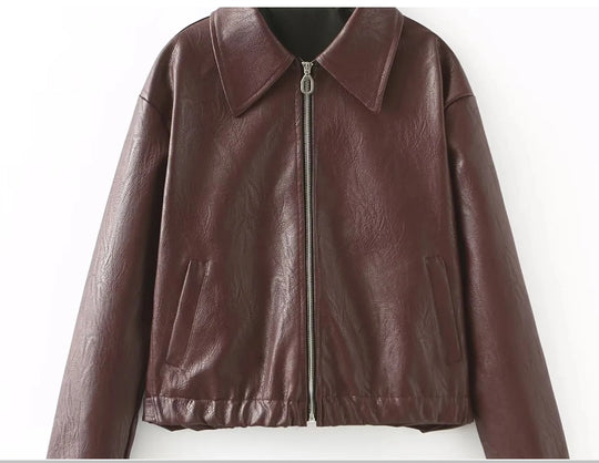 Damen Kunstlederjacke im lässigen Schnitt mit aufgesetzten Taschen EB
