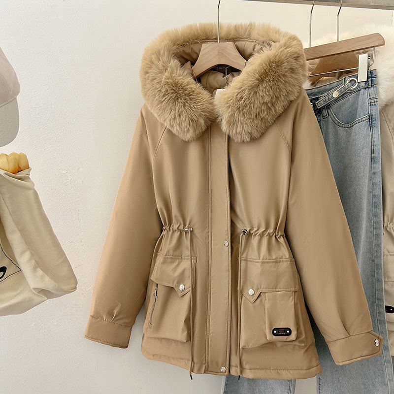 Damen Multifunktionale Winterjacke mit abnehmbarem Kunstfellkragen und regulierbarem Taillenzug EB