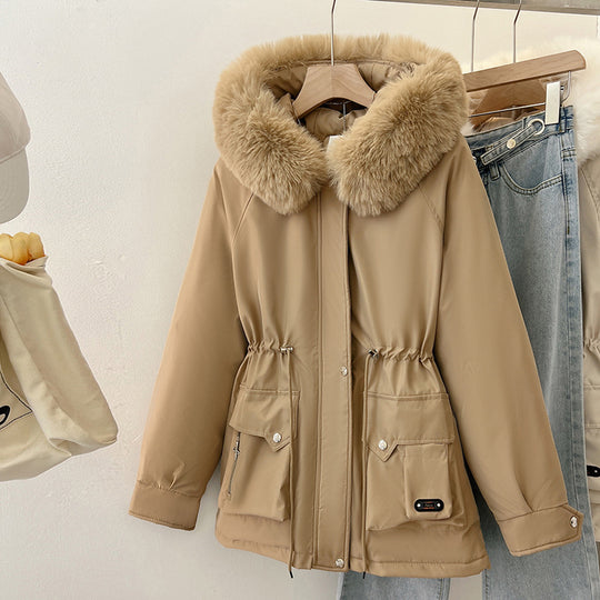Damen Multifunktionale Winterjacke mit abnehmbarem Kunstfellkragen und regulierbarem Taillenzug EB