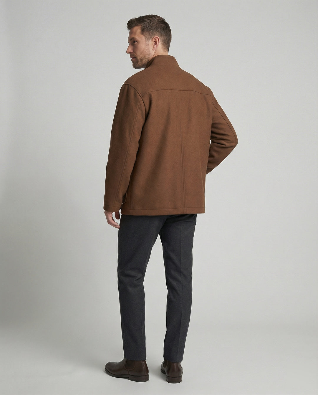 Herren locker geschnittene Wollmix-Hemdjacke mit Pattentasche und verdeckter Druckknopfleiste EB