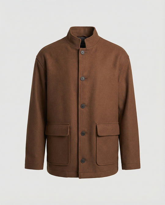 Herren locker geschnittene Wollmix-Hemdjacke mit Pattentasche und verdeckter Druckknopfleiste EB