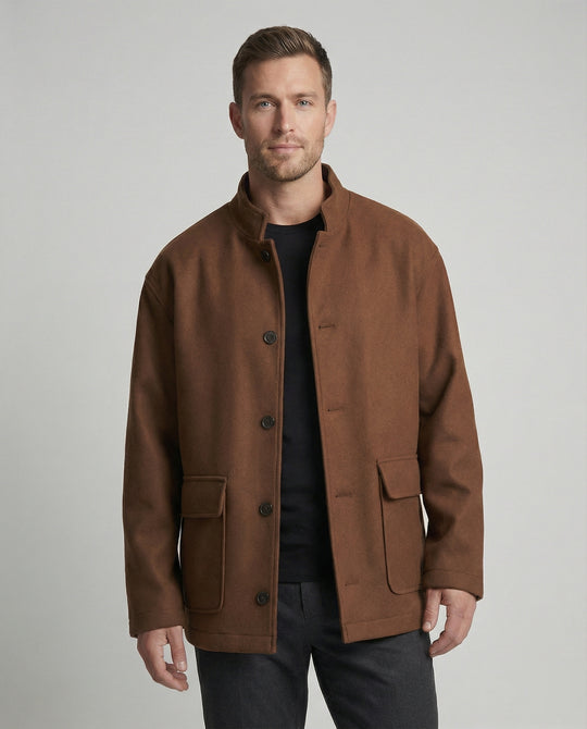 Herren locker geschnittene Wollmix-Hemdjacke mit Pattentasche und verdeckter Druckknopfleiste EB