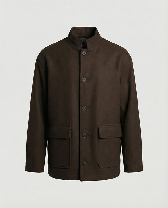Herren locker geschnittene Wollmix-Hemdjacke mit Pattentasche und verdeckter Druckknopfleiste EB