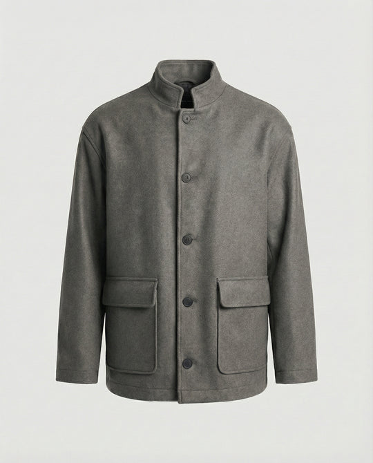 Herren locker geschnittene Wollmix-Hemdjacke mit Pattentasche und verdeckter Druckknopfleiste EB