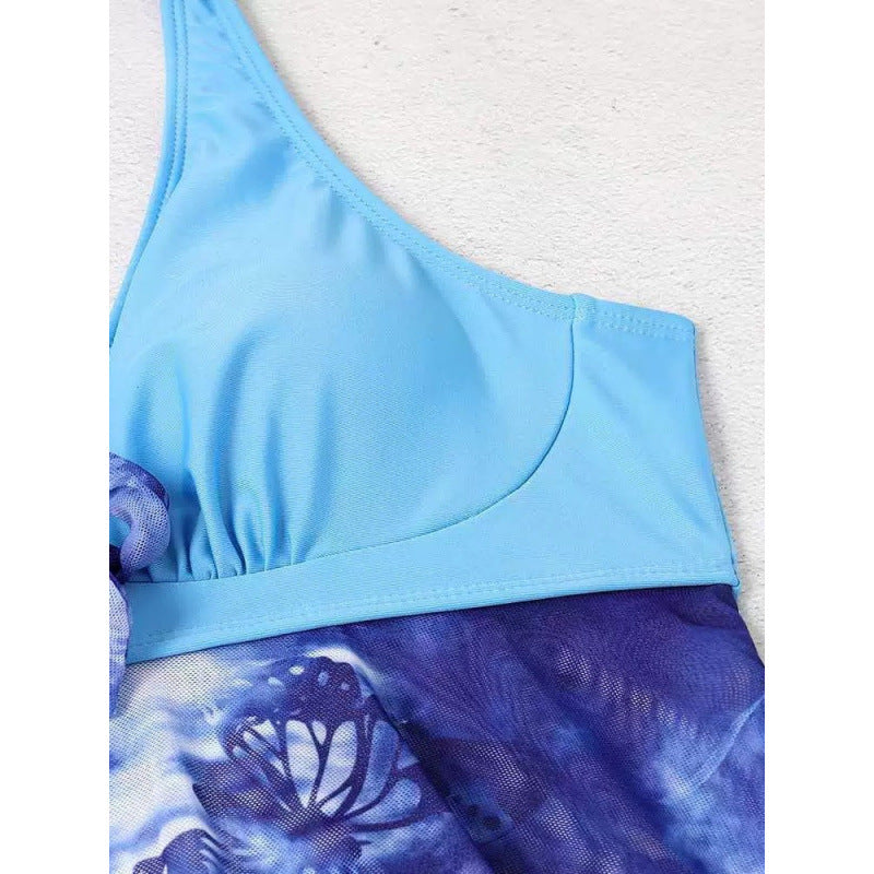 Damen Tankini mit floralem Wickeldesign und verstellbarem Oberteil EB