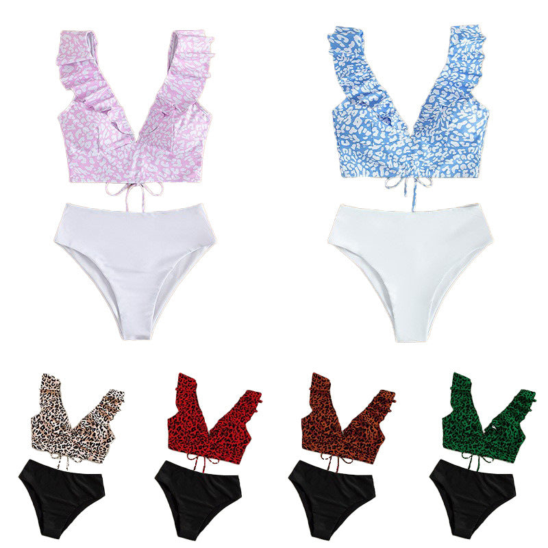 Damen Triangel-Bikini-Set mit Rüschen und raffiniertem Tiermuster EB