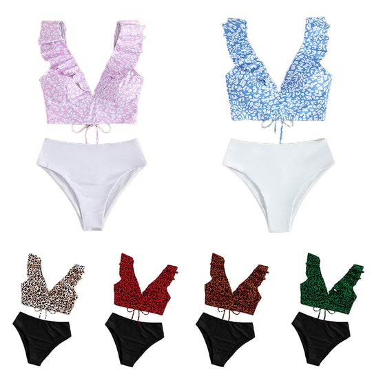 Damen Triangel-Bikini-Set mit Rüschen und raffiniertem Tiermuster EB