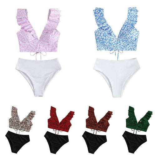 Damen Triangel-Bikini-Set mit Rüschen und raffiniertem Tiermuster EB