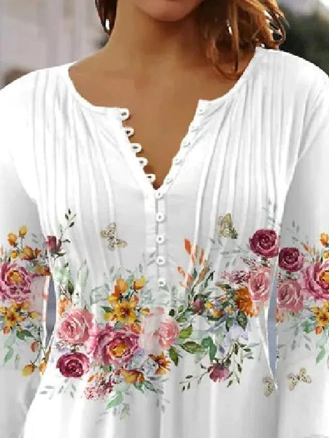 Damen Bluse mit floralem Design und eleganten Knopfdetails Heidi-Mode