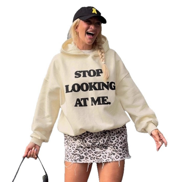 Damen lässiger Kapuzenpullover mit auffälligem Schriftzug EB