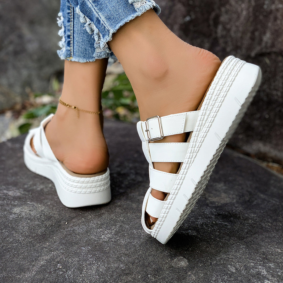 Damen Komfortable Schlüpfsandalen mit verstellbarem Riemen und ergonomischem Fußbett EB