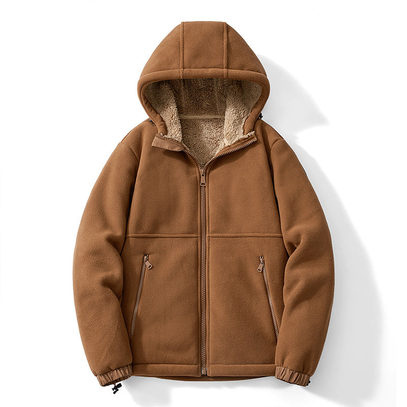Herren Fleece-Kapuzenjacke mit Teddy-Innenfutter, Reißverschlusstaschen und verstellbarem Saum EB