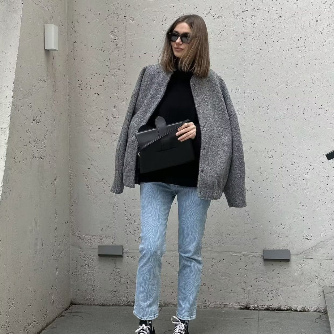 Damen lässige Oversized-Jacke aus hochwertigem Stoff EB