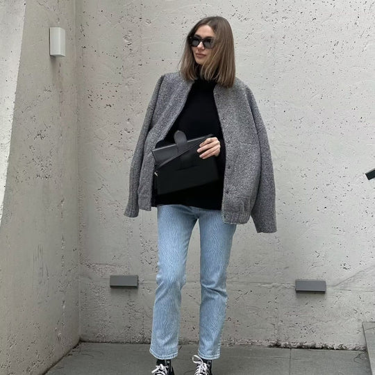 Damen lässige Oversized-Jacke aus hochwertigem Stoff EB