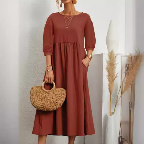 Damen Freizeitmaxikleid mit luftigen Ärmeln und seitlichen Taschen EB