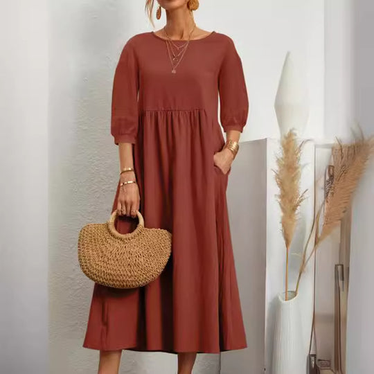 Damen Freizeitmaxikleid mit luftigen Ärmeln und seitlichen Taschen EB