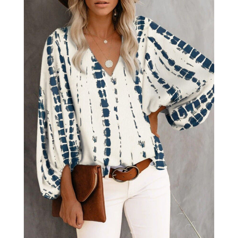 Damen Bluse mit weitem Puffärmel und eleganter V-Ausschnitt EB