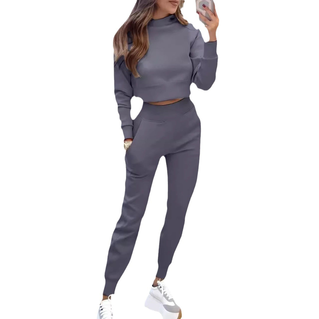 Damen Sportliches Zweiteiler-Set mit hohem Kragen und seitlichen Taschen EB