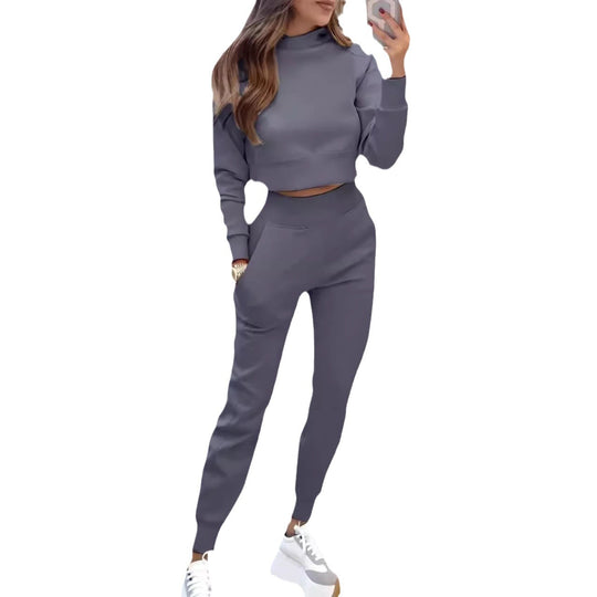 Damen Sportliches Zweiteiler-Set mit hohem Kragen und seitlichen Taschen EB