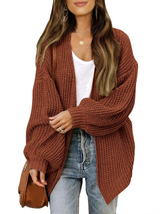 Damen lockerer Strickcardigan mit voluminösen Ärmeln und strukturiertem Design EB