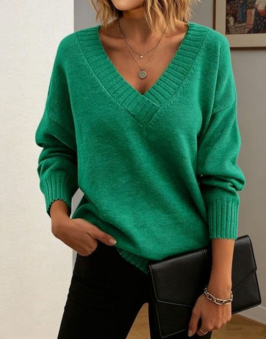 Damen Feinstrickpullover mit tiefem V-Ausschnitt und überschnittener Schulter EB