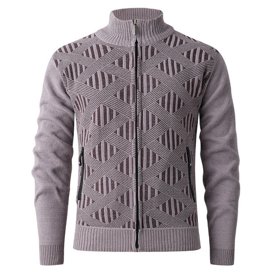 Herren elegante Strickjacke mit strukturiertem Design und hohem Stehkragen EB