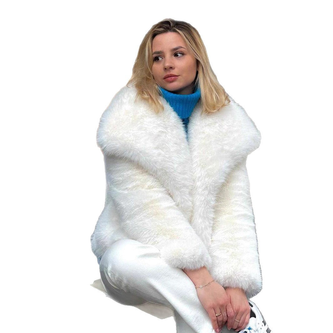 Damen Modischer Kunstpelz-Cropped-Jacke mit voluminösen Ärmeln EB