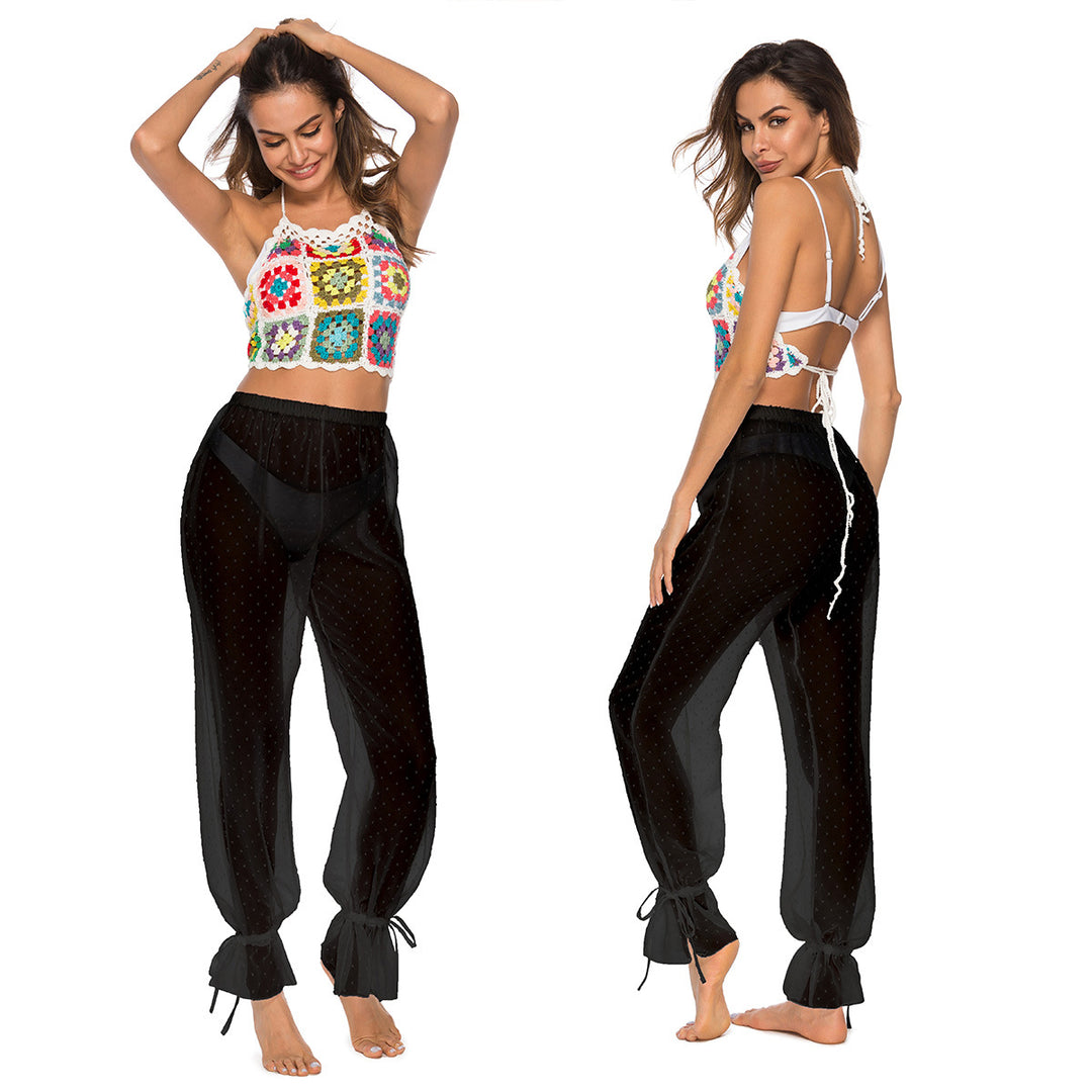 Damen elegante und luftige Palazzo-Hose mit Rüschendetails EB