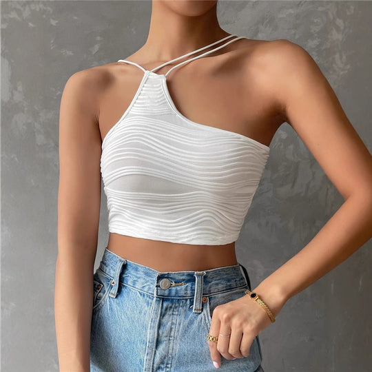 Damen lässiges Crop-Top mit schulterfreiem Design und feinem Rippmuster EB