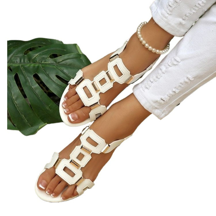 Damen Glänzende Riemensandalen mit modischen Schnallen EB