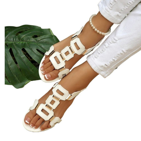 Damen Glänzende Riemensandalen mit modischen Schnallen EB