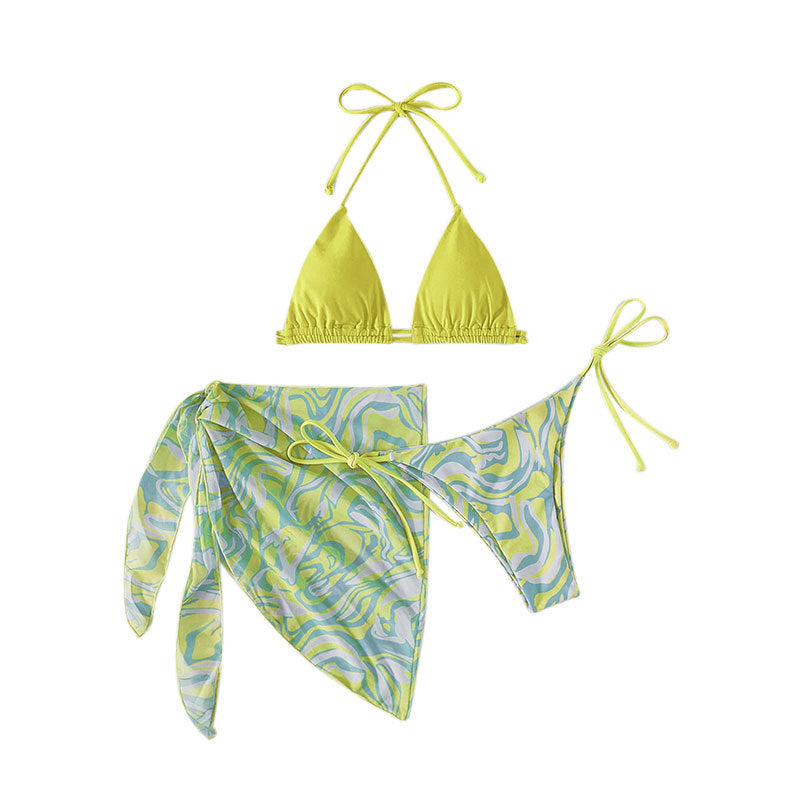 Damen Bikini mit verstellbaren Trägern und transparentem Wickelrock EB