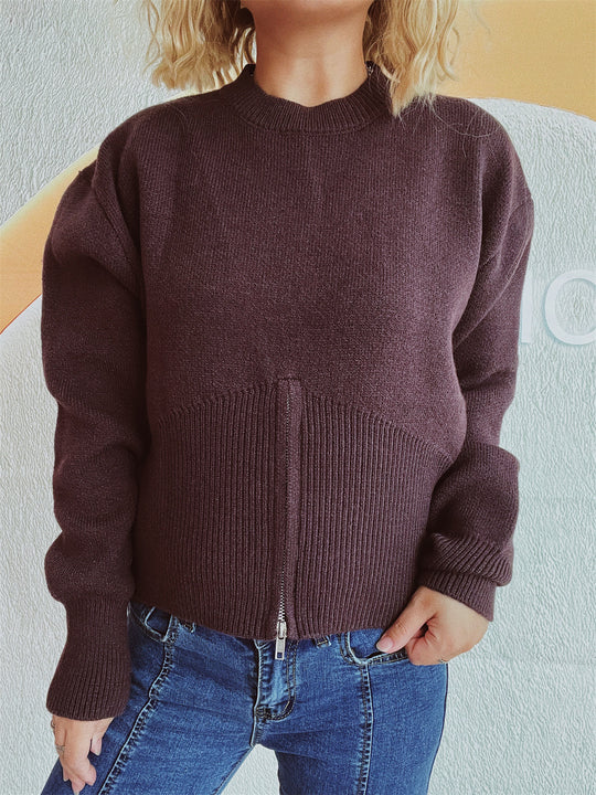 Damen gestreifter Pullover mit trendbewusstem Reißverschluss EB