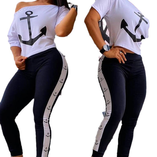 Damen Sportliches Oberteil und figurbetonte Leggings Set EB