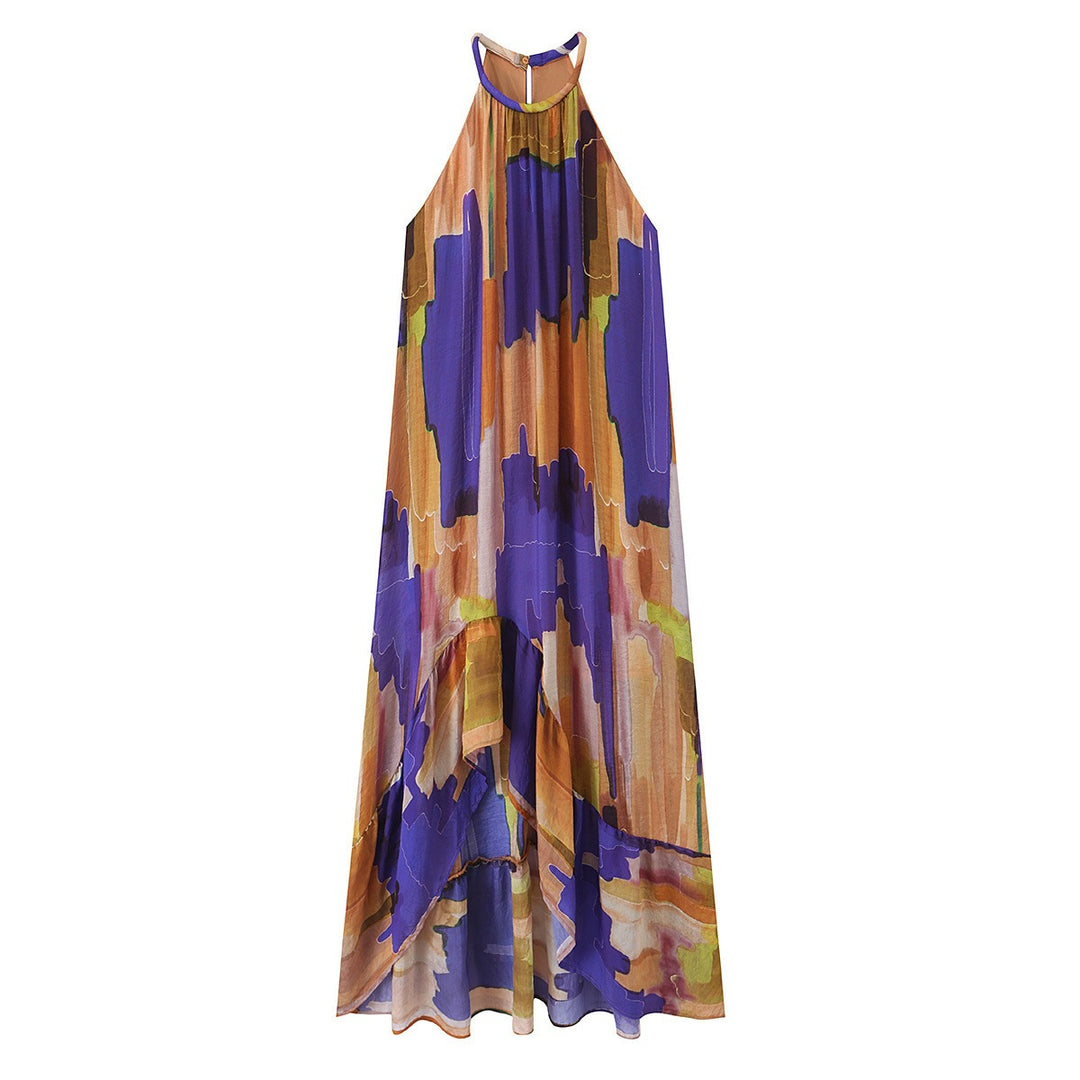 Damen Maxikleid mit hohem Kragen und fließendem Stoff EB