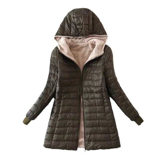 Damen gesteppter Wintermantel mit Kapuze und weichem Innenfutter EB