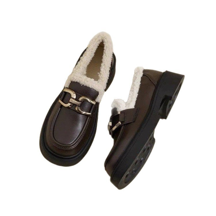 Damen Mokassins mit plüschigem Innenfutter und elegantem Schnallenverschluss EB