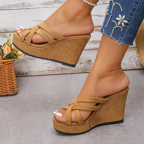 Damen Wedge-Pantoletten mit raffiniertem Kreuzriemen-Design und bequemer Sohle EB