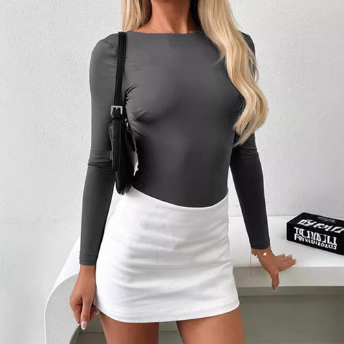 Damen Figurbetonter Langarm-Bodysuit EB