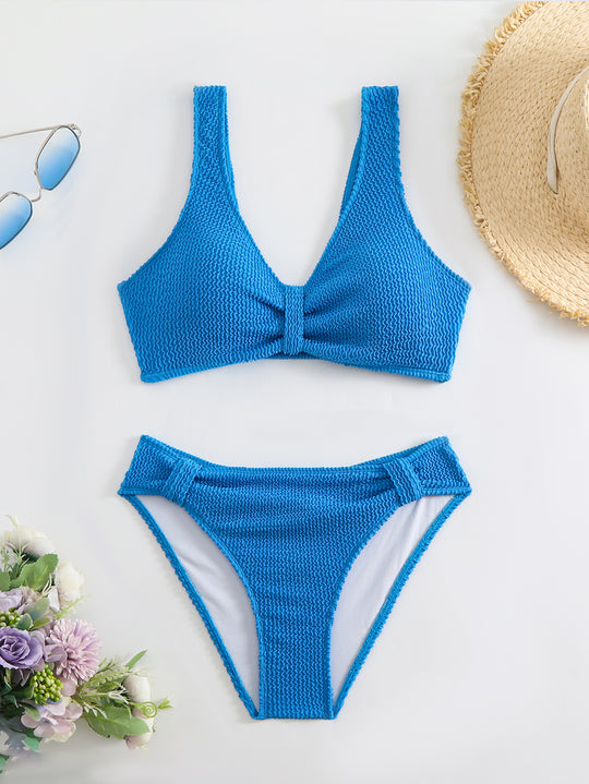 Damen Bikini-Set mit raffiniertem Knoten-Detail und hoch geschnittenem Höschen EB