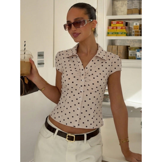 Damen Polka-Dot Bluse mit taillierter Passform und Rüschendetail EB